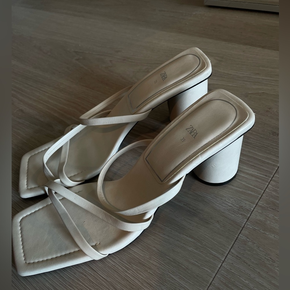 Cream Square Toe Heels
